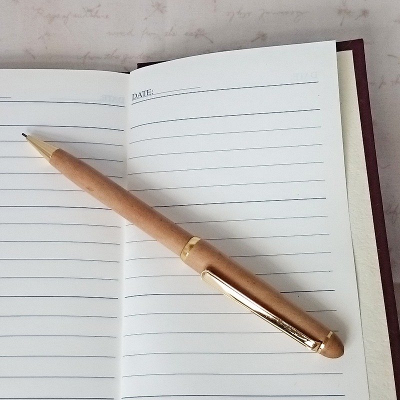 印度老山檀香笔【万宝龙型自动铅笔】精致皮质笔盒礼物包装 - 铅笔/自动铅笔 - 木头 咖啡色