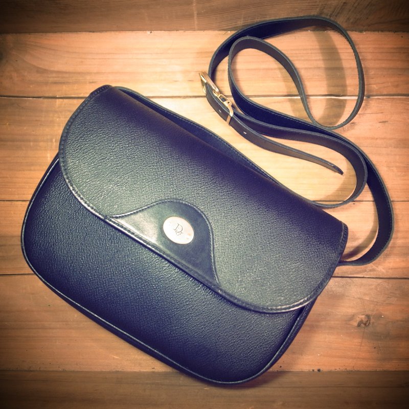 [ 老骨头 ] 早期 Christian Dior 黑色 真皮 侧背马鞍 方包 绝版真品 古董包 Vintage - 侧背包/斜挎包 - 真皮 黑色