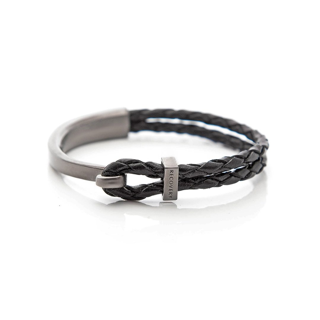 Recovery / Half-Woven Bracelet / 编织勾扣手环 纯黑 - 手链/手环 - 真皮 