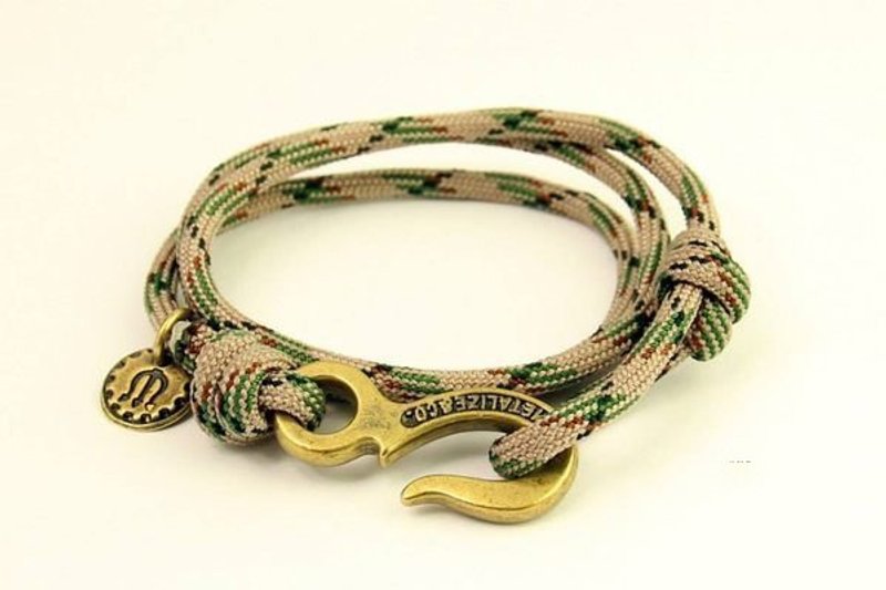【METALIZE】Hook with rope bracelet 三圈式伞绳手链 -工业钩款-绿迷彩(古铜色) - 手链/手环 - 其他金属 