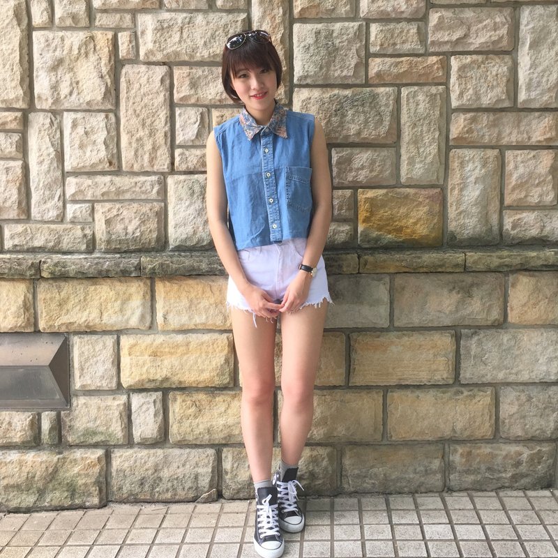 古着背心_/ 草叶领 / 牛仔 / 背心 / 改制 / 拼接 - 女装背心 - 其他材质 蓝色