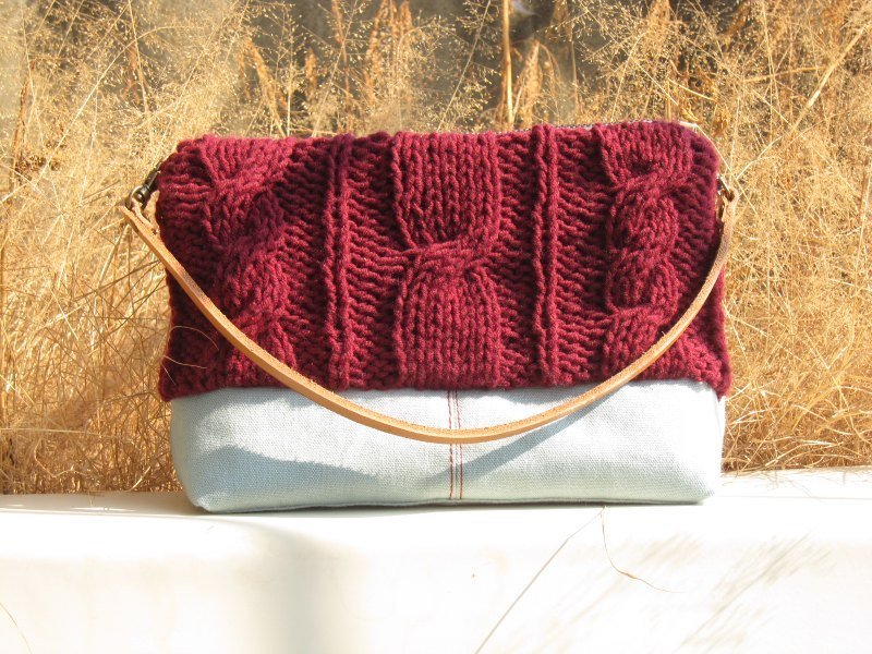 **圣诞礼物**随兴酒红色针织麻花手提包包 - 手提包/手提袋 - 其他材质 红色