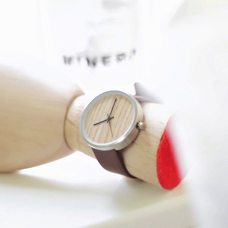 手工枫木手表 - 银色不锈钢表壳/咖啡色皮革 - 女表 - 木头 咖啡色