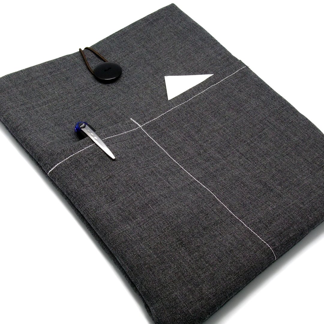 iPad Air sleeve, iPad Case iPad Cover, Samsung galaxy tab 3 10.1 with 2 pockets 自家制平板电脑袋，布套 ，笔布包 (可量身订制) - 深灰 (47) - 平板/电脑保护壳 - 棉 灰色