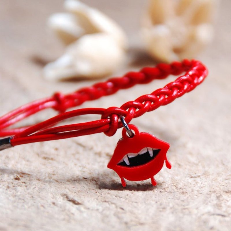 烈焰红唇吸血鬼/小牛皮绳手环[长度可订制/可选色] - 手链/手环 - 真皮 红色