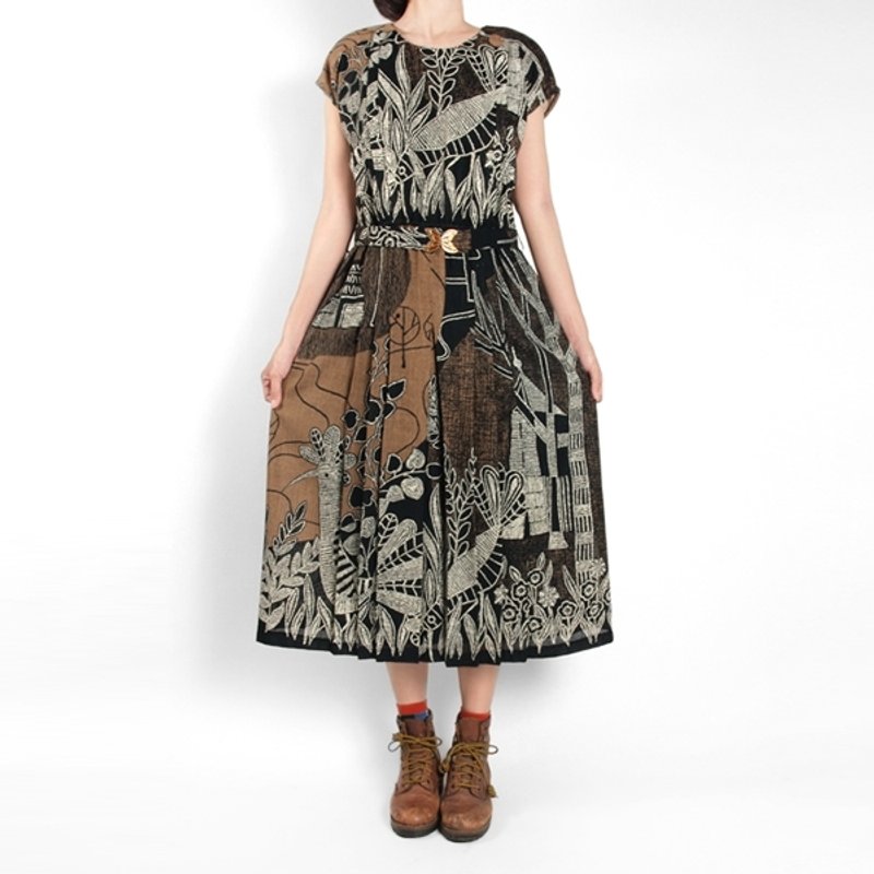 │moderato│日本制花卉版画古着洋装│森林复古.女朋友.独特.文艺 - 洋装/连衣裙 - 其他材质 多色