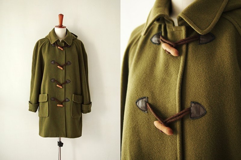 【Banana Flyin'】橄榄绿学院风木质扣连帽羊毛大衣 ＊帽子可拆＊ - 女装休闲/机能外套 - 其他材质 绿色