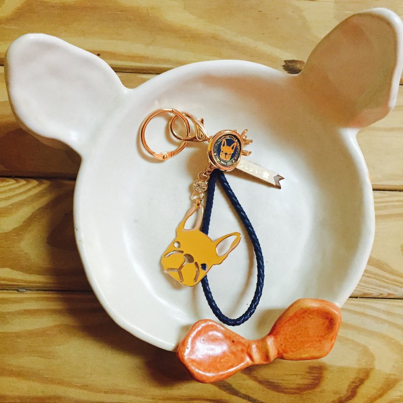 Oops 真皮编织绳法国斗牛犬狗头玫瑰金吊饰-七夕情人节礼物- - 钥匙链/钥匙包 - 其他金属 绿色