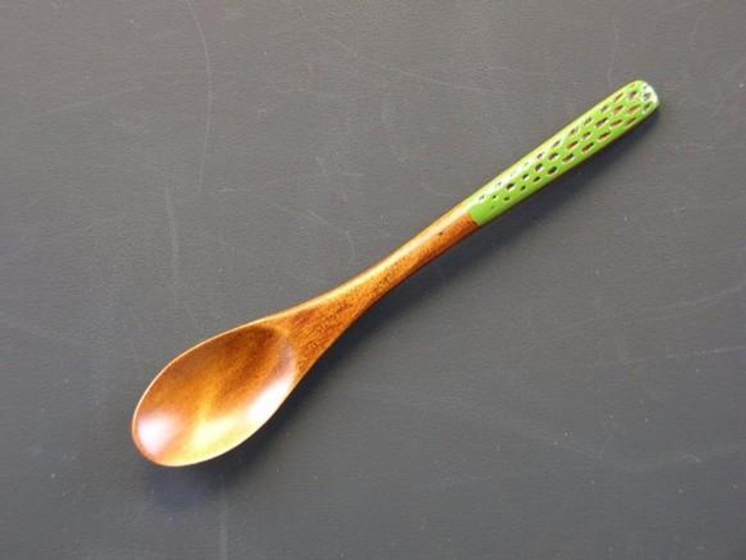 漆茶汤匙　点点刻痕设计　黄绿色 - 餐刀/叉/匙组合 - 木头 绿色