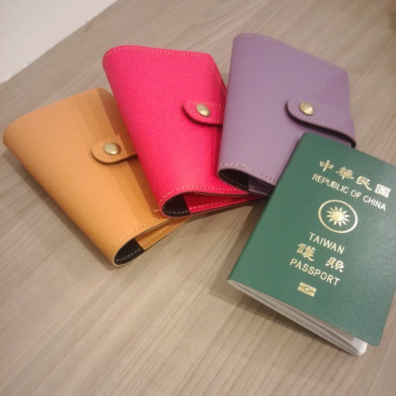 【旅途平安】手工护照夹---马卡龙色系 - 护照夹/护照套 - 真皮 粉红色