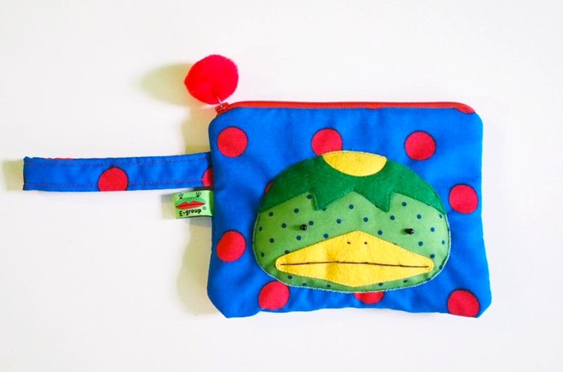 E*group 河童阿卡手提包  蓝底红点 - 化妆包/杂物包 - 棉．麻 蓝色