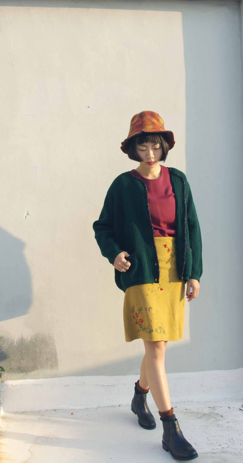 4.5studio-稻稻来寻宝老衣-庆典绿X格纹滚边 毛衣外套 - 女装针织衫/毛衣 - 其他材质 绿色