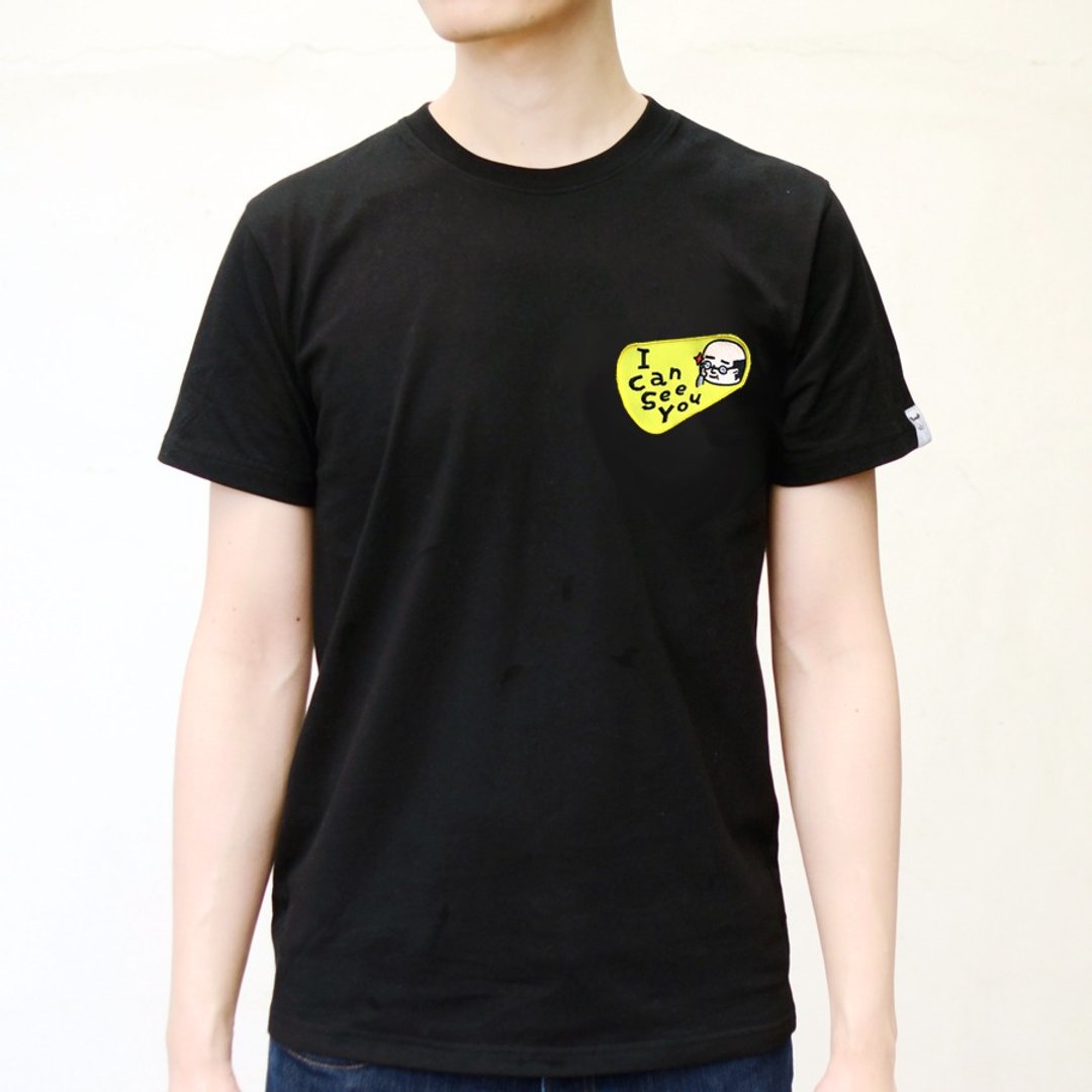 【BestFriend】I Can See You T-Shirt / 刺绣布章短T - 男装上衣/T 恤 - 棉 黑色