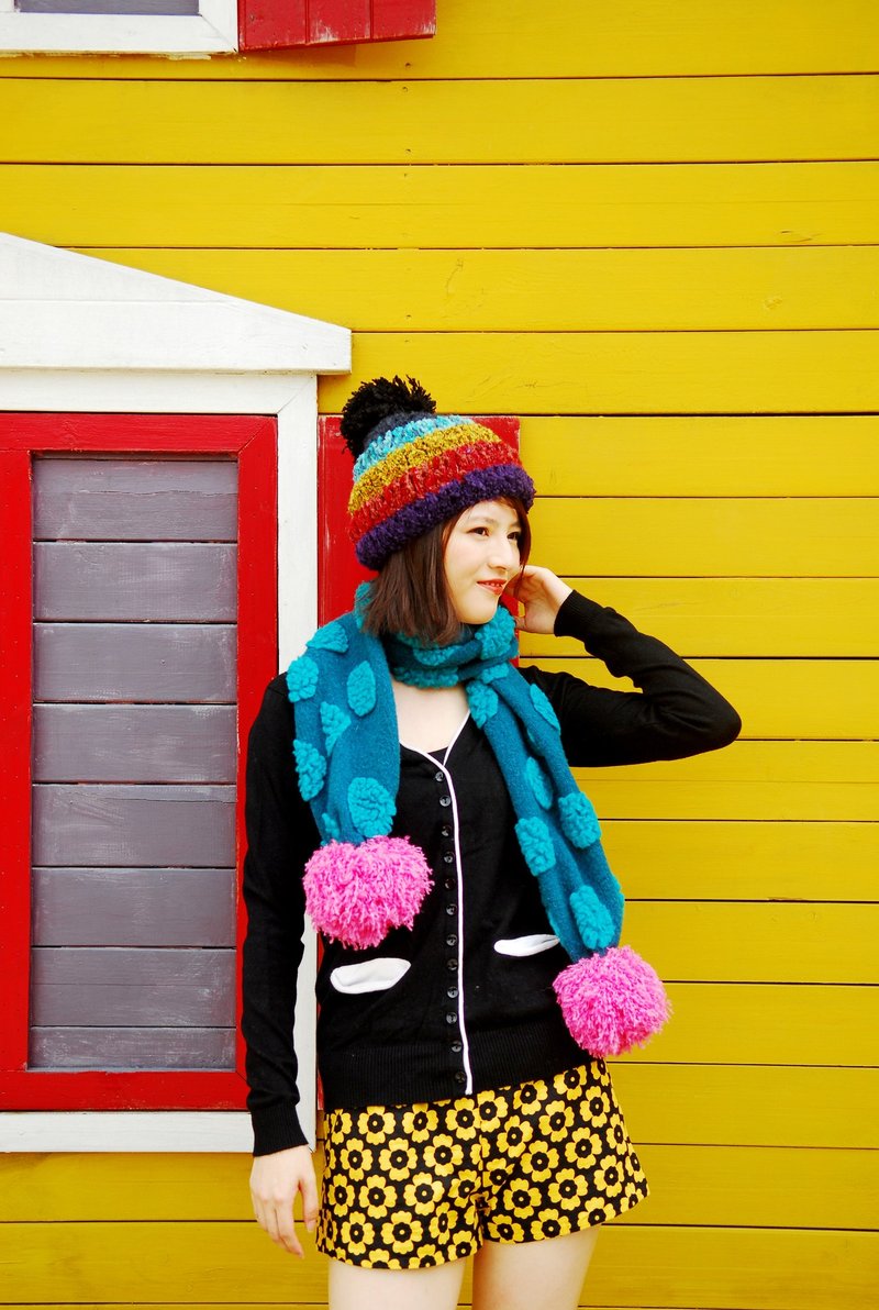 MR.STORE 手工毛线帽子 短款彩虹条纹球球菠萝头帽子 - 帽子 - 其他材质 多色