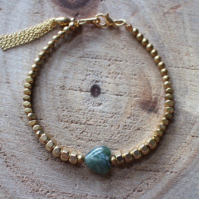 Muse自然风系列NO.39绿色心形玉黄铜手链 - 手链/手环 - 其他材质 绿色