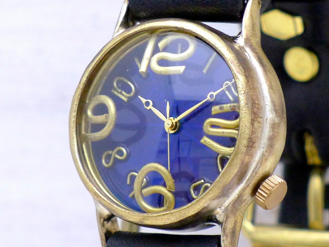 On Time-B 手工表 HandCraftWatch 男士黄铜 32mm 彩色表盘 BL 漂浮刻度 (214B BL) - 女表 - 铜/黄铜 蓝色