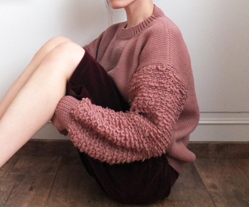 玫瑰茶色手工编织羊毛毛衣 - 女装针织衫/毛衣 - 棉．麻 粉红色