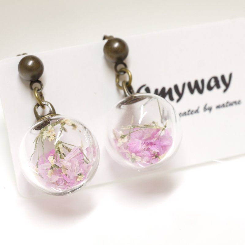 爱家作- OMYWAY DIY 干花玻璃球耳针耳环耳勾垂挂耳夹1.4cm - 耳环/耳夹 - 玻璃 白色