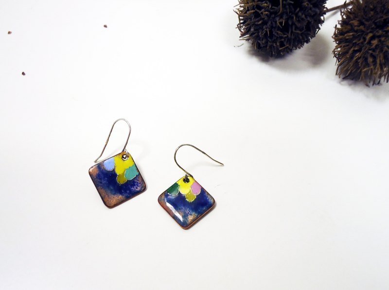 Cycloid Scales 圆鳞造型耳环(蓝)针式/夹式 - 耳环/耳夹 - 其他金属 蓝色