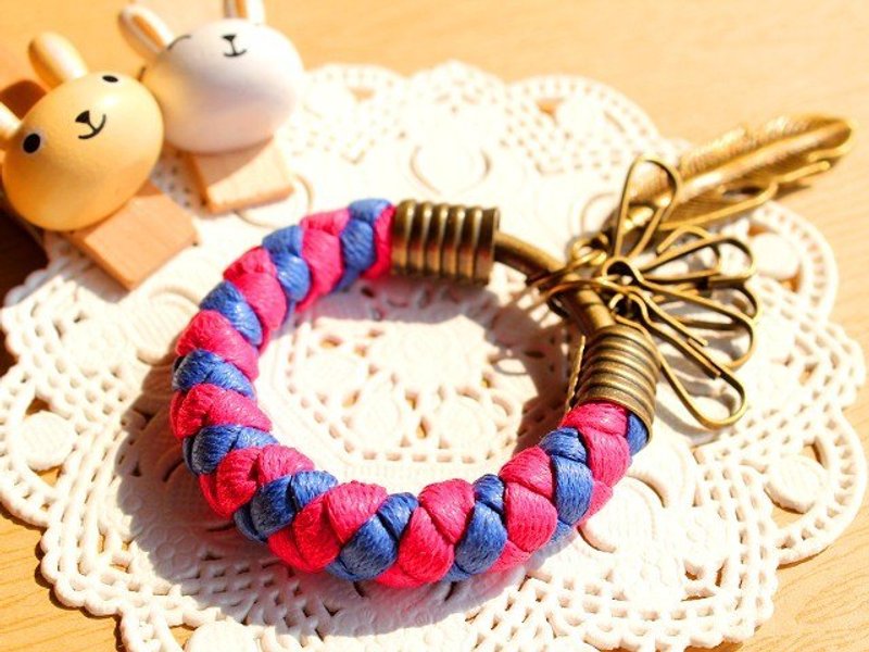 【NC款】纯手工编织腊绳铁环钥匙圈 - 证件套/卡套 - 其他金属 蓝色