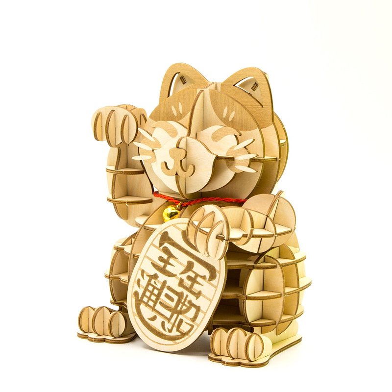 Jigzle 3D立体木拼图 | 招财猫(小号12cm) | 爱情财运通通来 手作 - 拼图 - 木头 卡其色