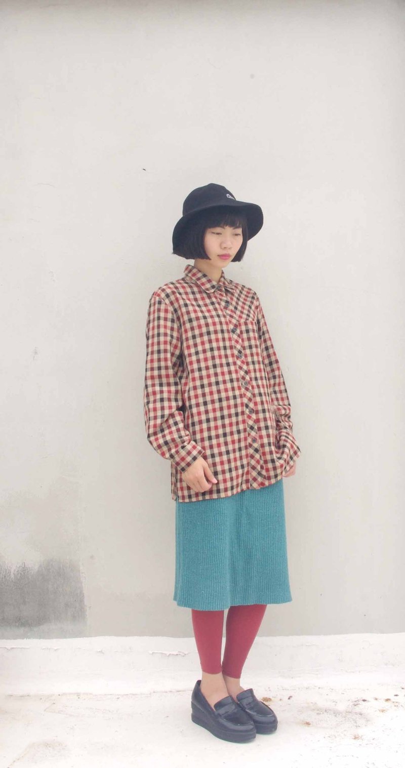 4.5studio-稻稻来寻宝老衣-红色系格纹oversize长袖衬衫 - 女装衬衫 - 其他材质 红色