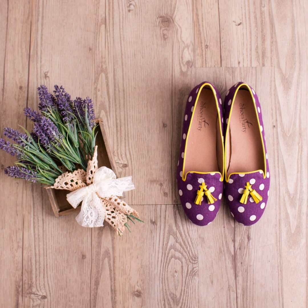 ----------Shoes Party----------日式和菓子葡萄圆点鞋  /手工订制/日本布料 - 芭蕾鞋/娃娃鞋 - 其他材质 紫色