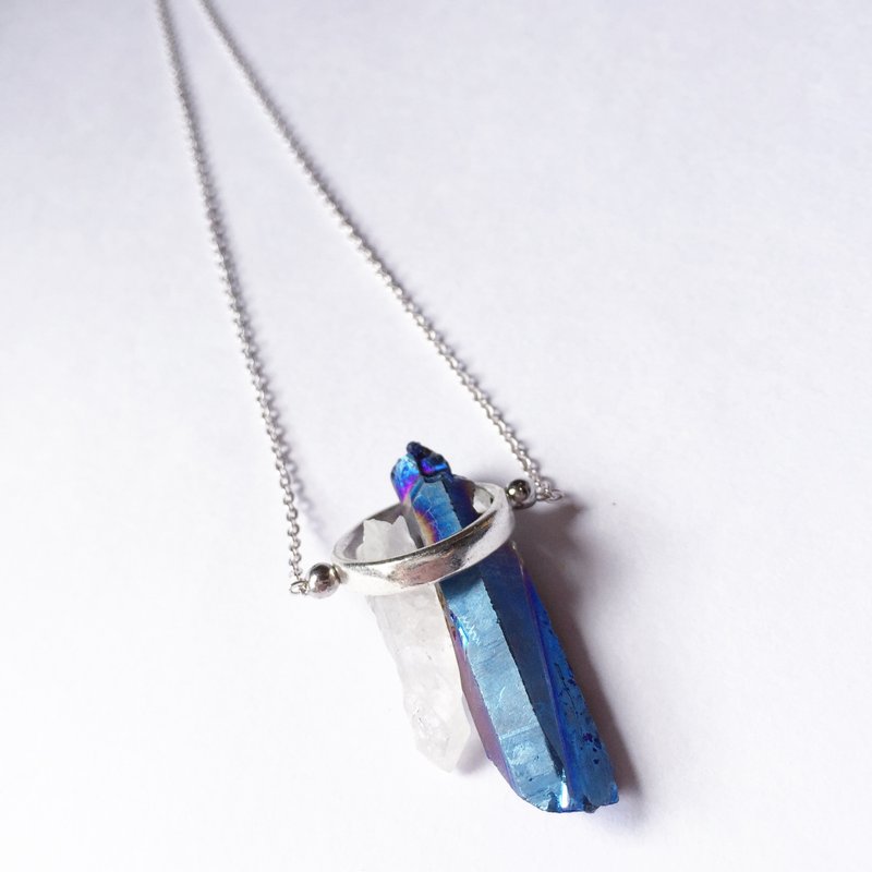 恋人指环永不分离白水晶柱吊咀 925纯银颈链 - 颈链 - 其他金属 多色