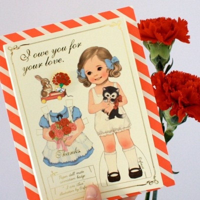 【牛一水佘】韩国 Afrocat carnation Badge&Card 手做娃娃造型卡片 9H镀金胸针 康乃馨 母亲节 感恩 - 卡片/明信片 - 纸 多色