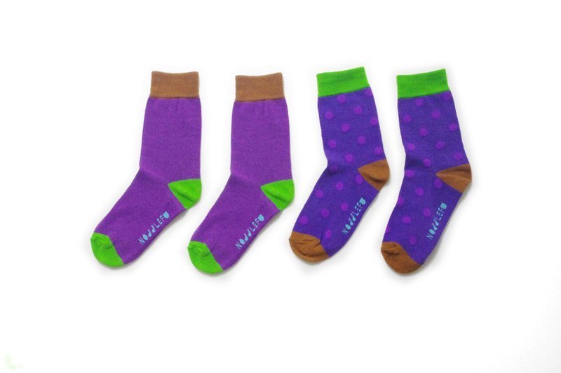 【Noddlefu纳豆腐】葡萄软糖∵点点袜+素面袜∴(两双袜子一组::三种穿法) - 袜子 - 其他材质 紫色