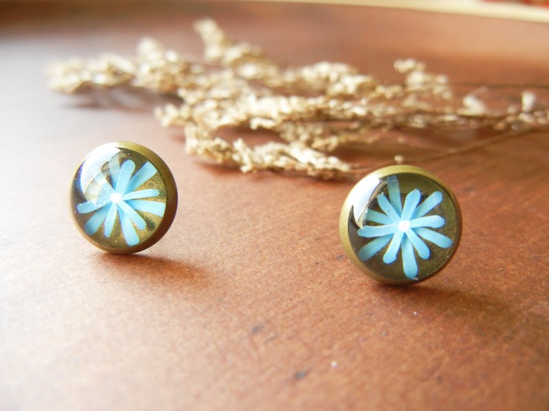 *coucoubird*蓝色小花耳环 - 耳环/耳夹 - 其他金属 蓝色