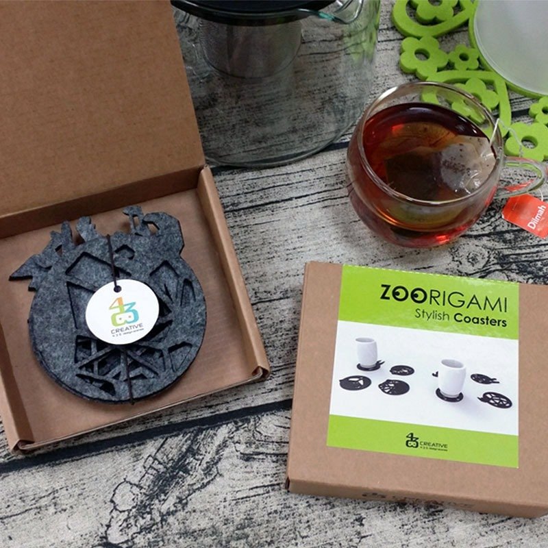 折纸风动物杯垫-草原动物长颈鹿/大象/鳄鱼/犀牛 交换礼物 - 杯垫 - 其他材质 灰色