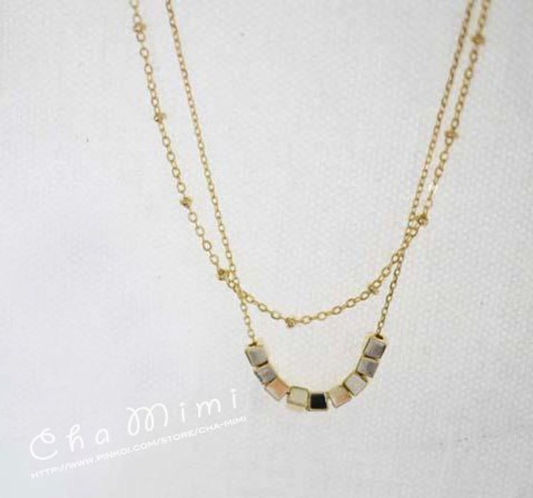 Cha mimi。简单就是美。气质设计感小方块连线项炼 - 项链 - 其他金属 金色
