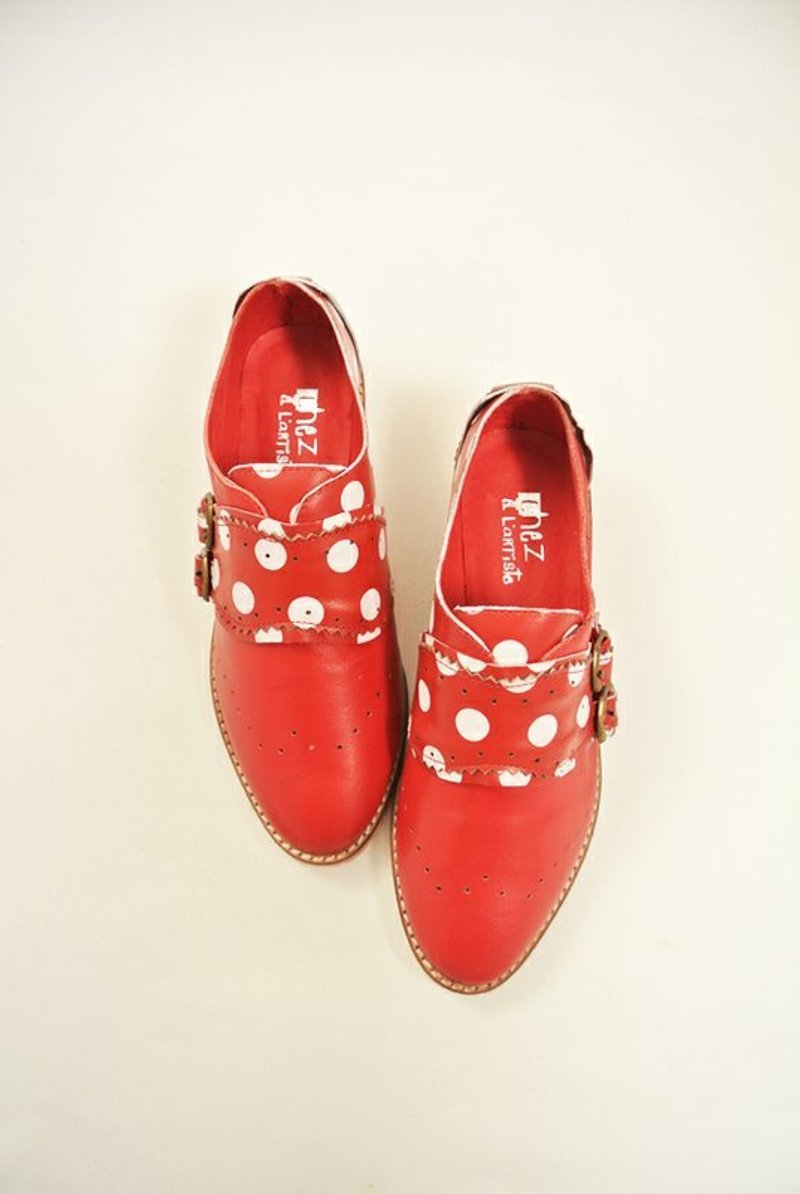 去动物园郊游会唱歌。擦色牛皮孟克尖头平底鞋。 - 女款休闲鞋 - 真皮 红色