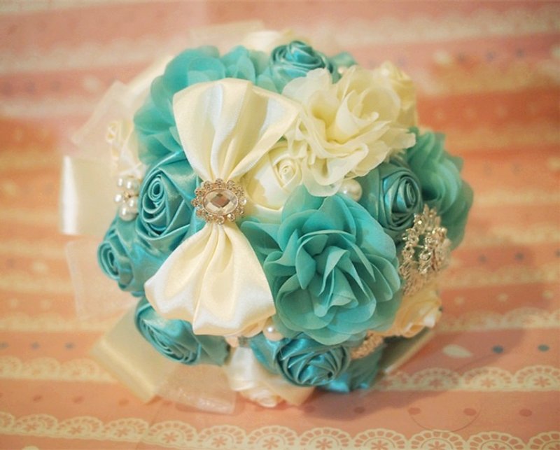珍珠雪纺缎带捧花 Tiffany 绿色 婚礼花球 新娘捧花 结婚礼物 - 其他 - 其他材质 绿色