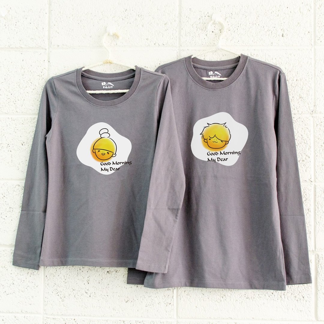 【情人节礼物】早安 早安! 情侣装 姊妹装 棉T 长袖T-shirt - 女装 T 恤 - 棉 黑色