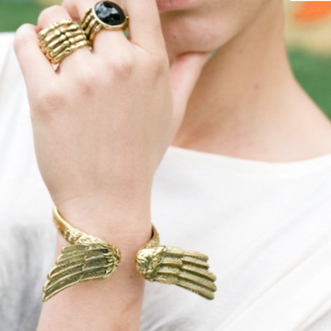 Angel wing  bangle in brass ,Rocker jewelry ,Skull jewelry,Biker jewelry - 手链/手环 - 其他金属 