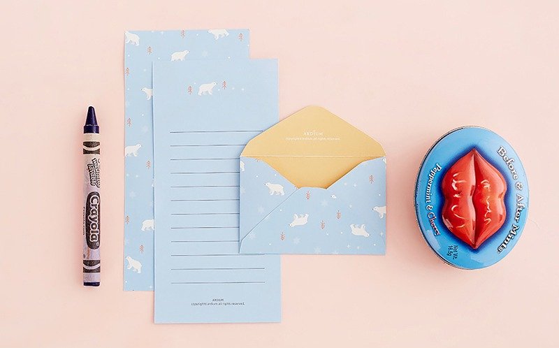 ARDIUM 可爱动物信纸组（一组三份）- 北极熊 - 卡片/明信片 - 纸 蓝色