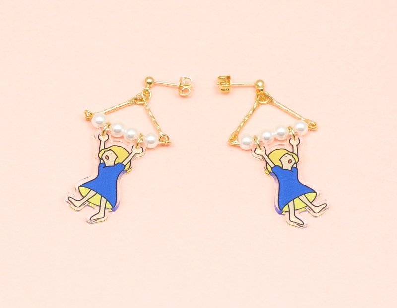 Hanging twin earrings - 耳环/耳夹 - 压克力 多色