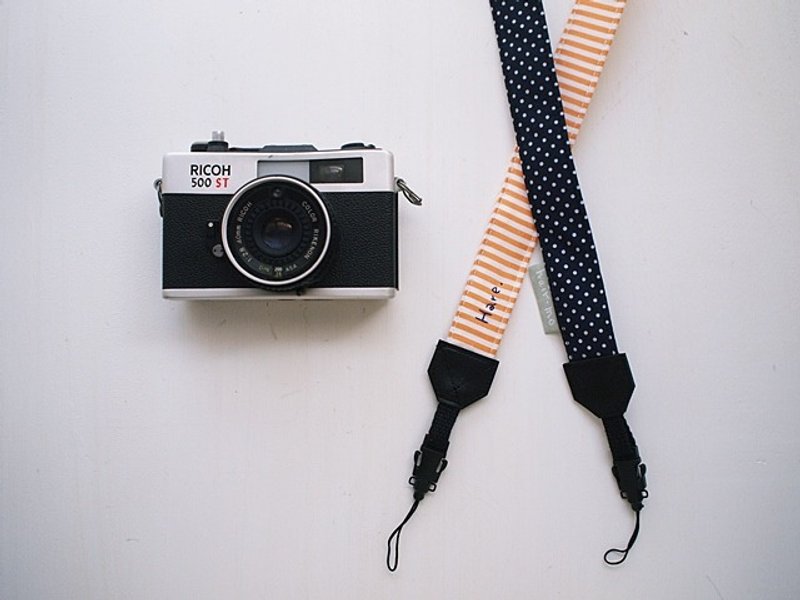 hairmo。条纹点点拼接双背相机带皮片快拆组-橘条+深蓝点(小孔1) - 证件套/卡套 - 其他材质 橘色