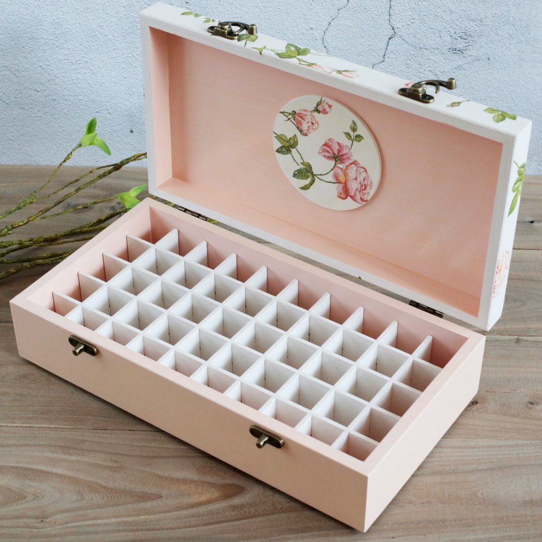 浪漫玫瑰花园 50格实木精油木盒 10ml essential oil wooden box - 香薰/精油/线香 - 木头 粉红色
