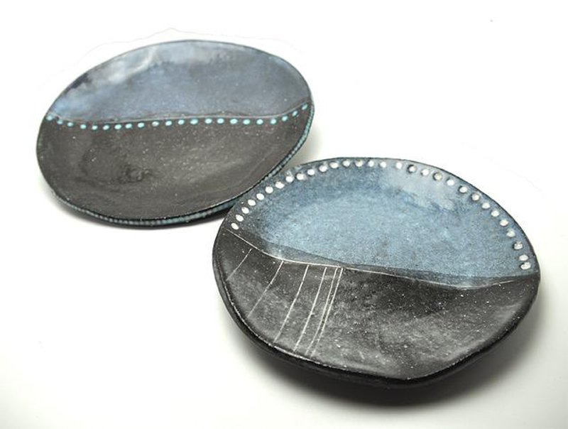 点线陶盘 - 浅碟/小碟子 - 其他材质 蓝色