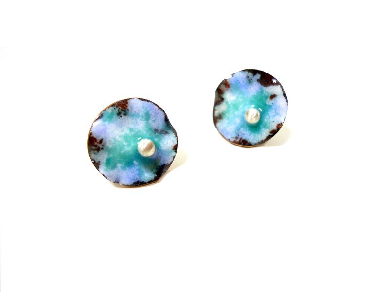 HinduLotus II 夏之荷珐琅耳环(蓝色) - 耳环/耳夹 - 其他金属 蓝色