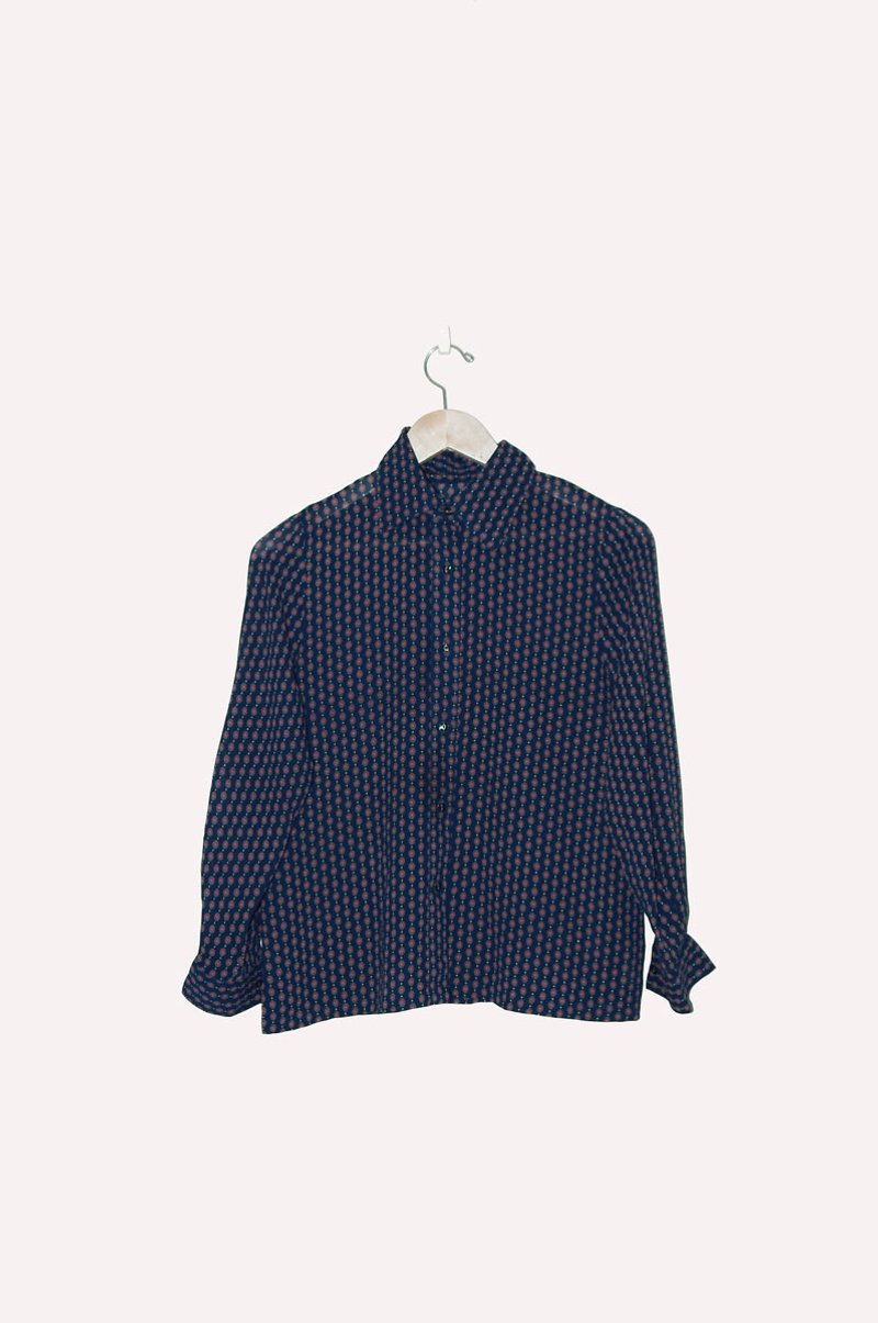 恰丸与猫♫~藏青蓝长袖衬衫 - 女装衬衫 - 其他材质 