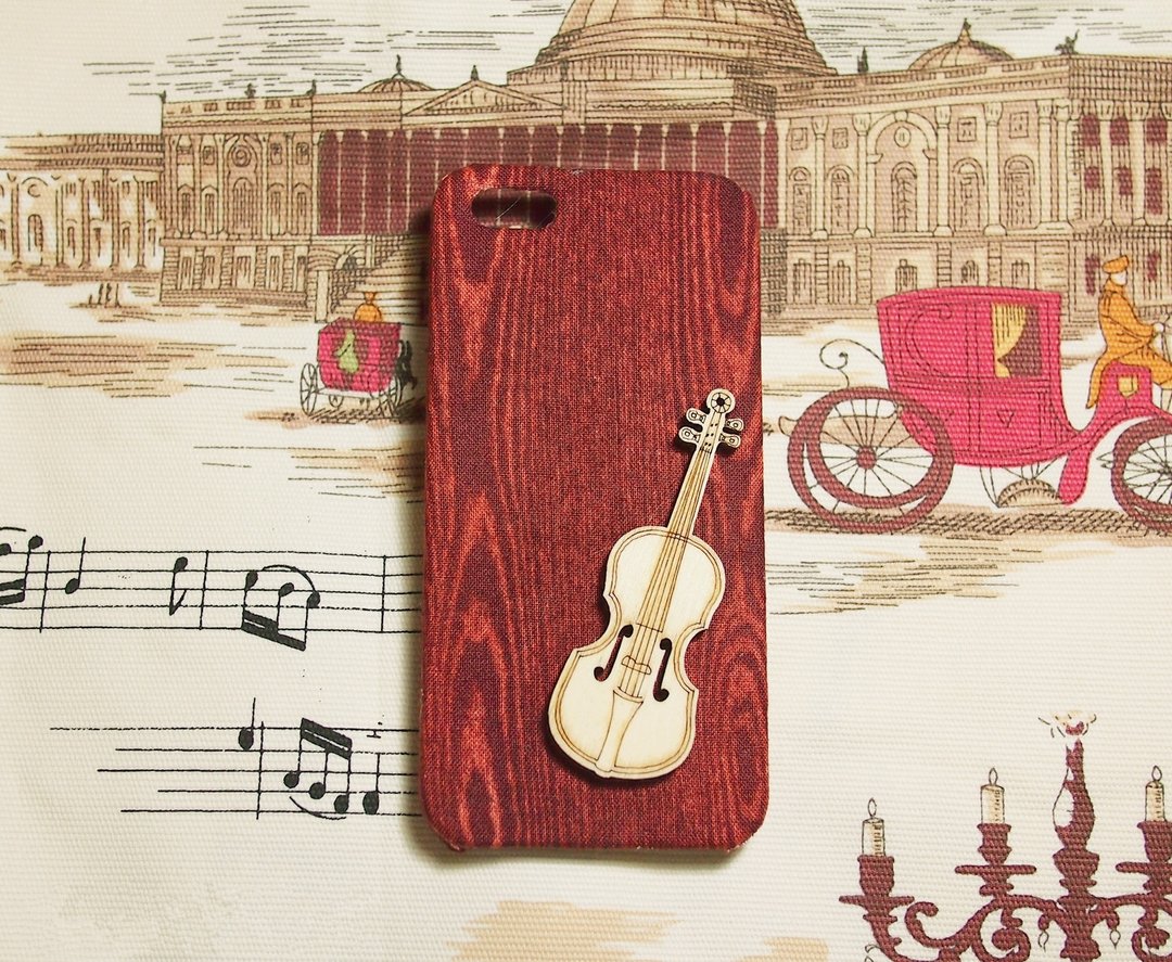 生日礼物  古典木纹布小提琴 保护套 手机壳 HTC One 2 M8 M7 mini J Apple iPhone 5s 5 4s 4 - 手机壳/手机套 - 其他材质 咖啡色