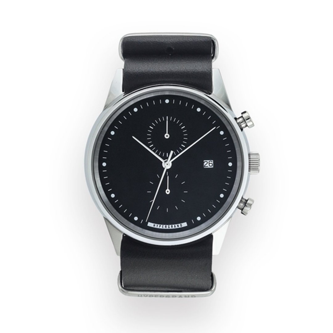 HYPERGRAND - MAVERICK CHRONO BLACK LEATHER / 冷钢双眼计时系列 - 经典黑皮革手表  (抛光银) - 女表 - 其他材质 黑色