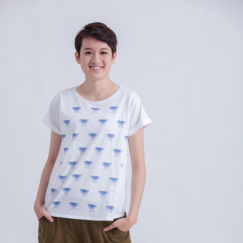 西瓜片片 方袖 女T / 白 - 女装 T 恤 - 棉．麻 白色