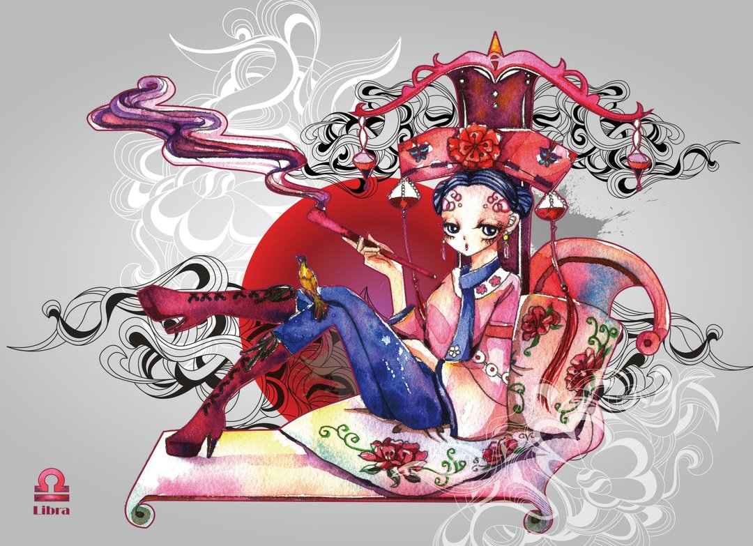 十二星座-Libra天秤座/插画明信片 - 卡片/明信片 - 纸 灰色