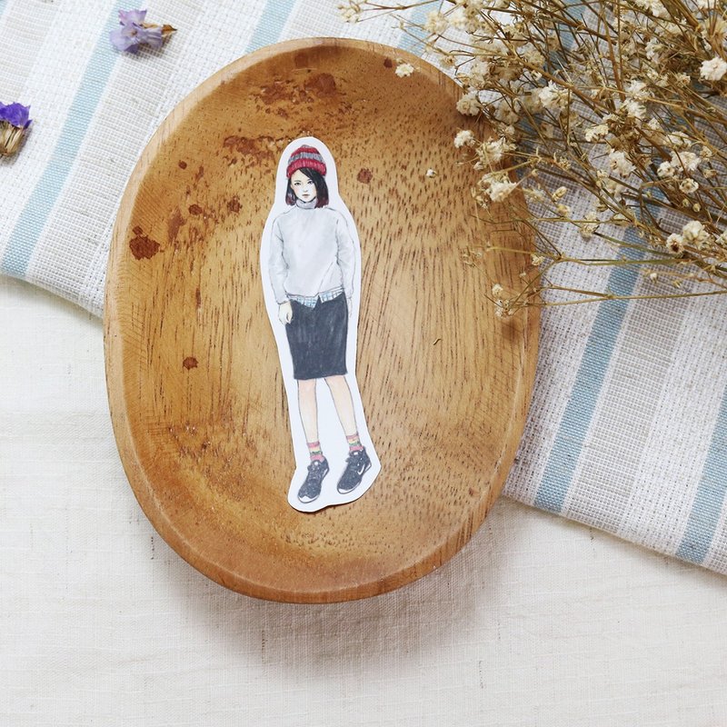 妃炫少女 全身 贴纸 - 毛帽窄裙 - 贴纸 - 纸 