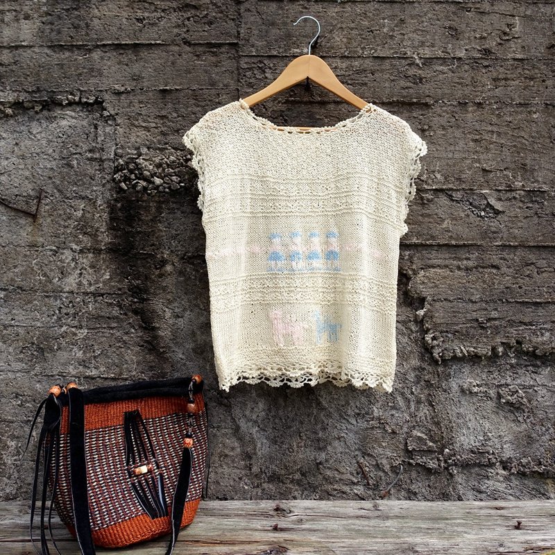 BajuTua /古着/ 1980's 妈妈牌 骆驼与男人米白色手钩夏纱罩衫 - 女装上衣 - 其他材质 白色